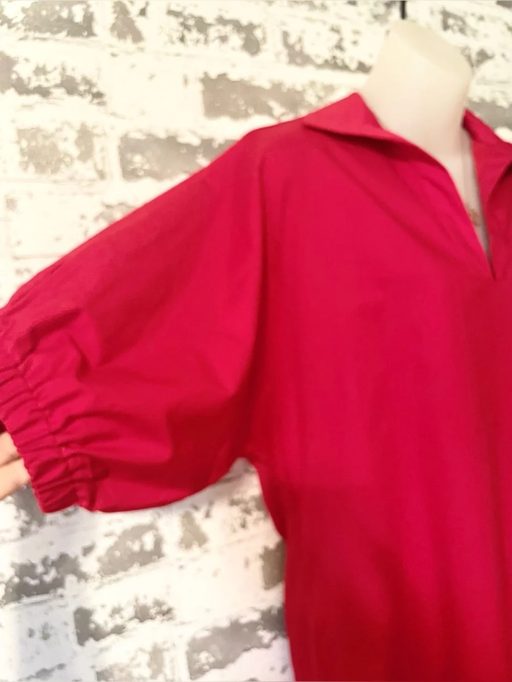 Red Puff Sleeve Cotton Mini Dress Cottagecore Summer Small USA 4th